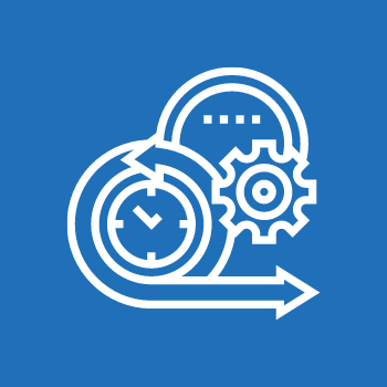 White outline of the agile development cycle over a blue background