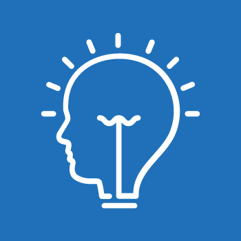 white outline of a person thinking on a blue background