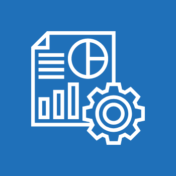 white outline of data dashboard on blue background