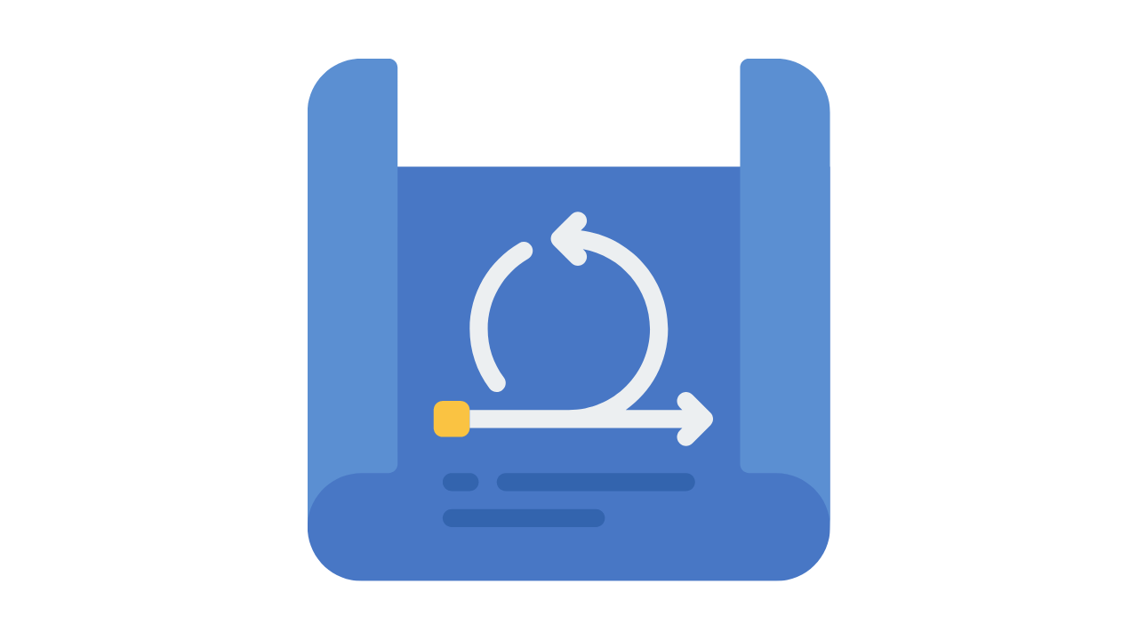 cartoon of a blueprint with the agile development symbol