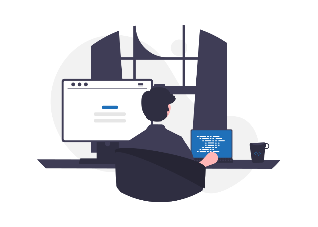 cartoon of software architecture developer in collared shirt working from home