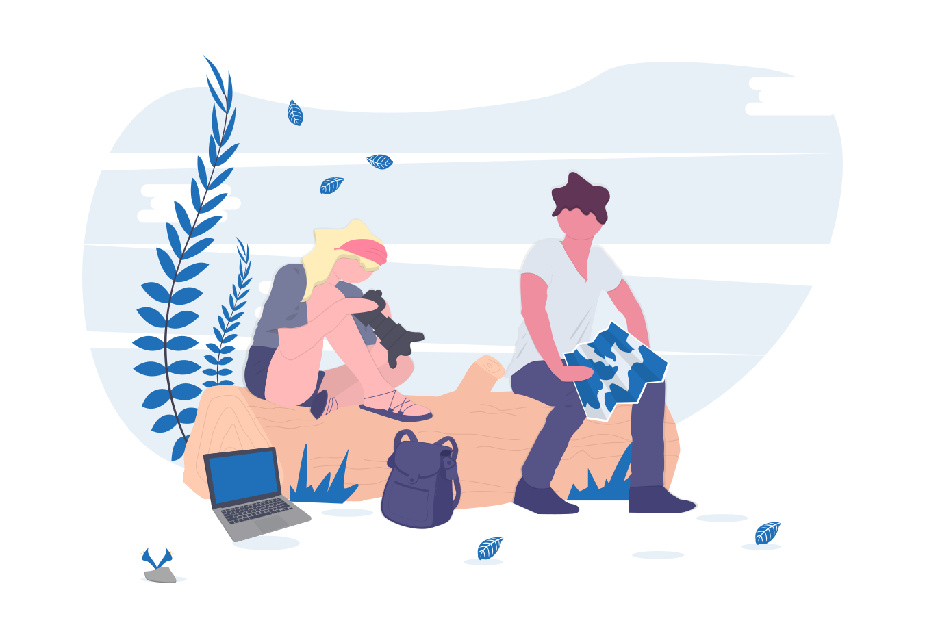 cartoon of two hikers looking at a map